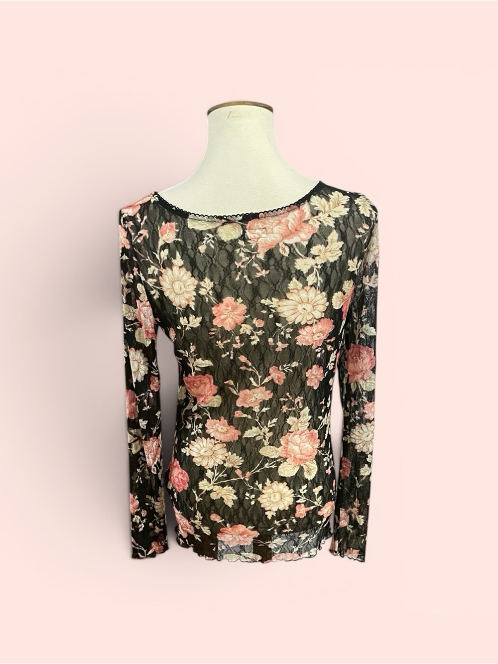 #158, Ralph Lauren Denim and Supply Sheer Black Floral Lace V-Neck Top,size L - Picture 2 of 2